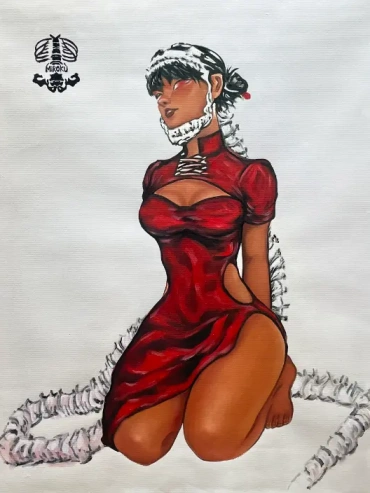 Girl wearing skull decorations