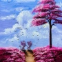 Purple Cats in the Pink Blossom Field
